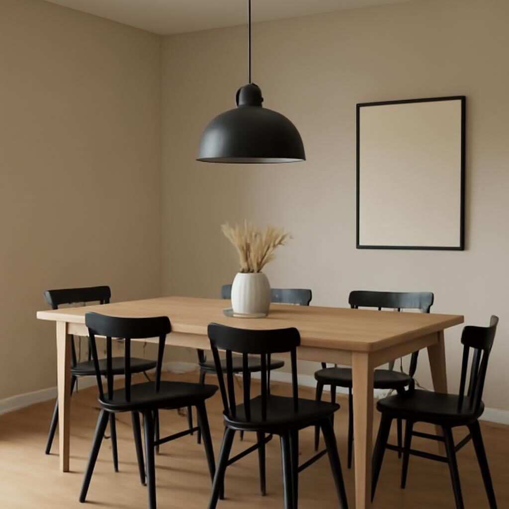 Salle à manger avec déco noir et bois