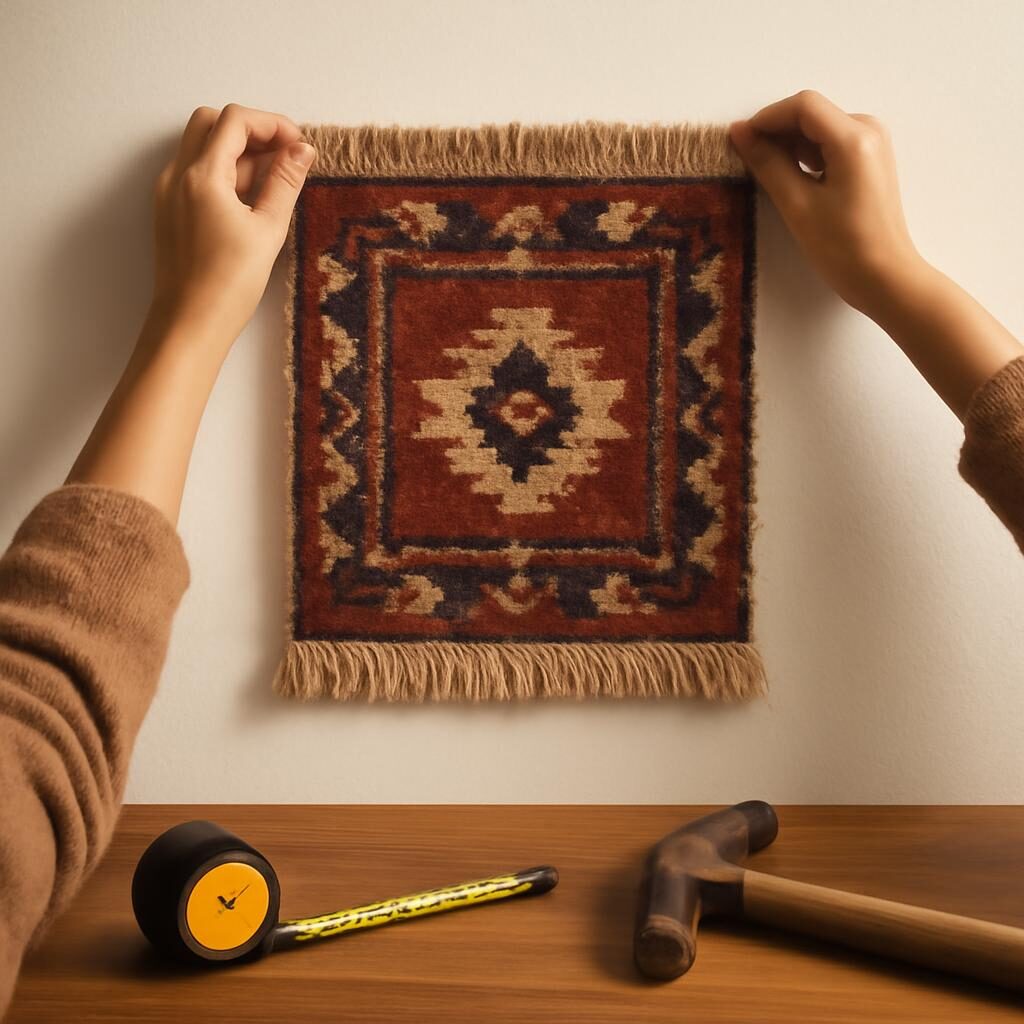 DIY accrochage tapis mural sur mur blanc